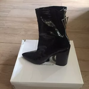 EGO WOMENS ANKLE BOOTS SIZE 6 EUR 40 BLACK CROC SKIN FAUX LEATHER BACK ZIP SHOES - Picture 1 of 9