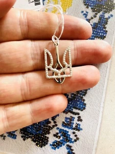 Ukrainian Tryzub Pendant, Silver Sterling 925 Pendant With Stones - Picture 1 of 7
