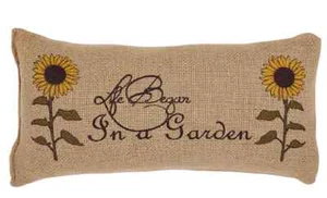 BURLAP NATURAL ACCENT PILLOW 7X13" "LIFE BEGAN IN A GARDEN" - Picture 1 of 2
