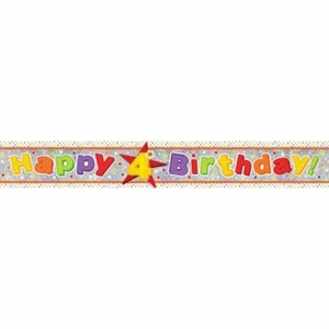 4th Birthday Party Supplies Multi-Coloured Holographic Happy Birthday Banner - Picture 1 of 1