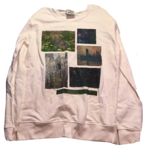 Women’s Knitswell White Long Sleeve Light Weight Sweatshirt Famous Art Work - Picture 1 of 3