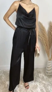 Ex F&F Damen schwarz gehämmert Satin Krawatte Gürtel Spielanzug Größe 8 10 12 14 16 18 20 22 - Bild 1 von 13