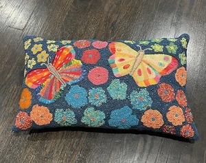 Pier 1 Pillow Embroidered Beaded Floral Butterfly Throw Lumbar Wedge Colorful - Picture 1 of 10