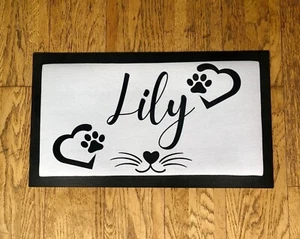 Personalised Pet Mat Cat Food Water Bowl Mat Paws Fabric Non slip Custom Gift - Picture 1 of 7