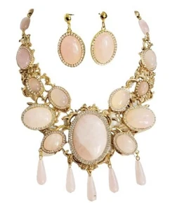 13 Pendientes Collar Pechera de Piedras Preciosas de Cuarzo Rosa Hechos a Mano Únicos en su Tipo - Imagen 1 de 8