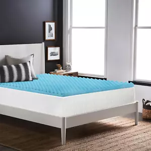 King Size 1-Inch Convoluted Gel Memory Foam Mattress Topper Cooling Supportive - Picture 1 of 6