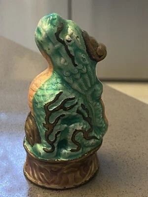 Chinese  Dragon Enamel on Bronze Green & Pink c. 1930 - Image 1 of 4