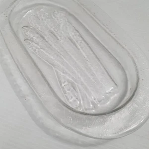 Pressed Clear Glass Asparagus Theme Dish Heavy Vintage MCM - Picture 1 of 7