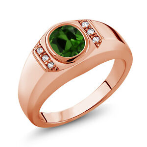 1.26 Ct Chrome Diopside White Created Sapphire 18K Rose Gold Plated Silver Ring