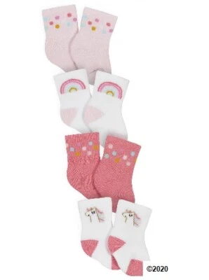 Gerber Baby Girl 4-Pk Organic Cotton Rainbow Unicorns Socks Size NB Wiggle Proof - Image 1 of 3