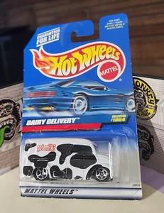 👓Hot Wheels 1999 #1004🥛DAIRY DELIVERY White w/Black Spots⭐5-Spokes⚡GOT MILK? - Picture 1 of 7