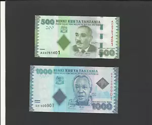Unzirkulierte Banknote/Münze 500/1000 Schilling Karume/Nyerere BANK TANSANIA UNC - Bild 1 von 2