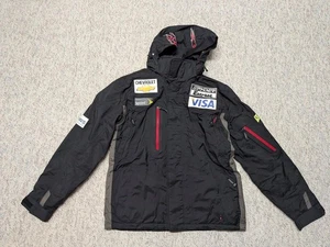 Y2K vintage SPYDER jacket USA SKI TEAM coat S black SPONSORS patches hooded - Picture 1 of 12