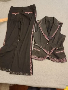 bebe set tuta donna gilet pantalone medio 6P nero gessato strass personalizzato - Foto 1 di 24