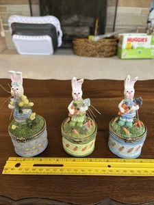 Lo Of 3 Easter Bunny Trinket Box For That Special Jewelry Resin Silver Trim - Picture 1 of 9