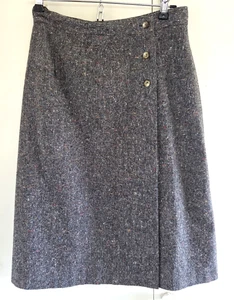 Savannah Vintage 80er Wollmischung Rock grau Tweed Wickeloptik 3 Knöpfe klassisch gefüttert Gr. 10 - Bild 1 von 10