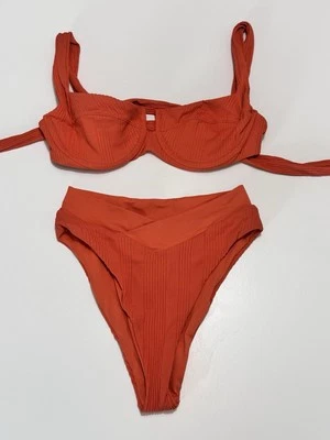 Top con aros L*Space Nikita corte pequeño parte inferior alta francesa XS bikini naranja Foto 1 de 4