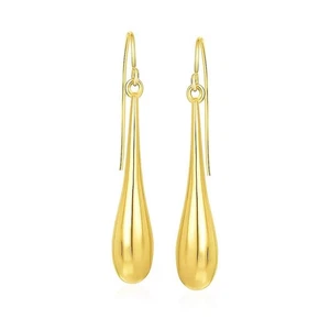 14k Yellow Gold Long Polished Teardrop Dangling Earrings - Picture 1 of 3
