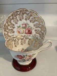 Royal Albert Bone China Floral Gold Chintz w/ Pink Cabbage Roses Made in England - Picture 1 of 7