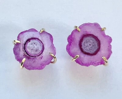 PENDIENTES DRUZY ÁGATA GEODA CHAPADOS EN ORO 0.5" H-5096 NUEVOS Foto 1 de 3