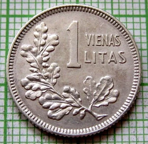 LITHUANIA 1925 1 LITAS, KINGHT ON HORSEBACK & Oak Sprig, Silver km# 76 - Picture 1 of 6
