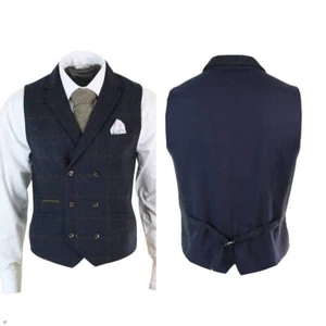Herren Weste Blaue Tweed Anzug Jackett Sakko Formel Hochzeit Business Elegant - Picture 1 of 12