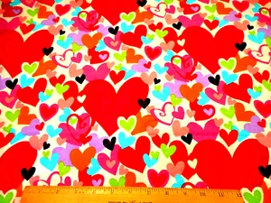 Valentine Fabric 1 7/8 Yard Red Pink Blue Purple Grn Hearts White Cotton #C - Picture 1 of 2