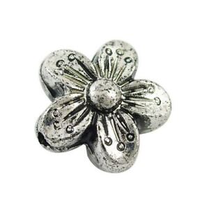 Antique Silver Acrylic Beads Flower 8x15mm Pack Of 20