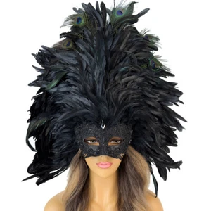 Venetian Masquerade Mask Top Black Feather Carnival Mardi Gras Baroque Mask - Picture 1 of 5