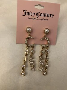 Juicy Couture Gold Tone Moon, Stars & Logo Chandelier Drop Earrings NWT - Picture 1 of 11