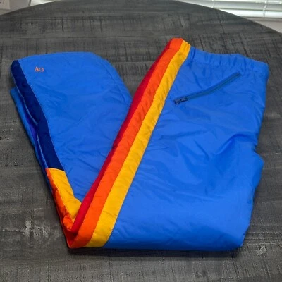 Vintage Op Weather Wear Ocean Pacific Blue Rainbow Stripes Size L - Image 1 of 4