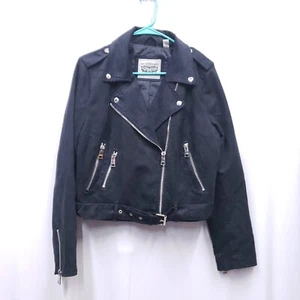 Levi’s Faux Suede Moto Jacket Black Size Large Zippered Front LW7RS636 - Picture 1 of 15