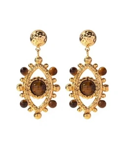 Feline Fine: Tiger Eye Evil Eye Earrings - Picture 1 of 3