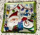 LS Arts Christmas Platter Glass Holiday Santa Snowman Decorative Serving  Tray 