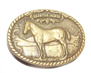 DE COLECCIÓN 1981 BTS LATÓN CUARTO CABALLO HEBILLA CINTURÓN TRABAJO OVALADO Hecho en EE. UU. - Imagen 1 de 7