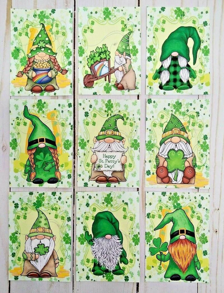 (9) ST. PATRICKS DAY GNOMES Pocket Pen Pal Letter Card Collage~Cards Only~287N - Image 1 of 1