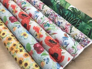 Designer cotton linen look fabric botanical flowers print curtain material 140cm - Picture 1 of 31