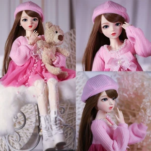 1/3 BJD Puppe Upgrade Make-up braune Perücken blaue Augen Kleid Socken Hut 24 Zoll Mädchen Puppe - Bild 1 von 12