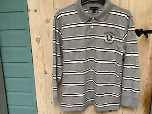 Tommy Hilfiger long sleeve polo shirt Boys Youths Large Age 10-12 Grey striped - Picture 1 of 16