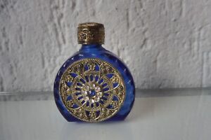 Edle , kleine Flasche,  Flakon ,blaues Glas mit Silber und geschiffenen Steinen