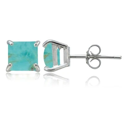 Sterling Silver Simulated Turquoise Square Stud Earrings - Image 1 of 3