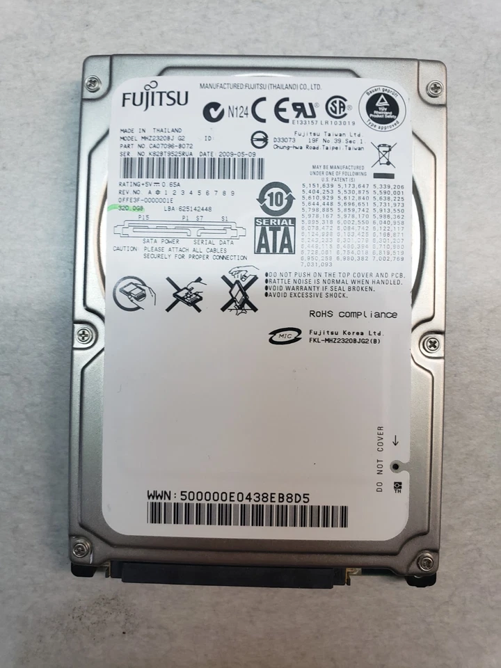 Fujitsu 320Gb, MHZ2320BJ G2 pn: CA07096-B072 2009-05-09 - Image 1 of 1