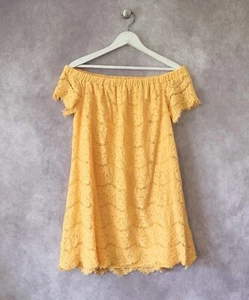 Love Fire Shirt Womens Medium Yellow Lace Off the Shoulder Lined Ladies Beach Up - Picture 1 of 7