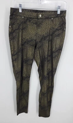 Hue Pants Womens Medium Metallic Animal Print Stretch Boho Tapered Fit - Image 1 of 4