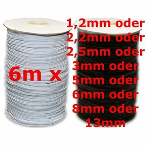 6m x 1,2-13mm Gummiband kochfest leichter Zug Gummilitze schwarz weiß Maske - Bild 1 von 16