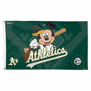 OAKLAND ATHLETICS MICKEY MOUSE BASEBALL 3'X5' DELUXE FLAG NEW WINCRAFT 🐘 - Picture 1 of 1