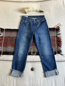 Levi's Selvedge 501 28 27 Jeans Blue Denim Tag 25 30 Women's Rare Excellent - Picture 1 of 17
