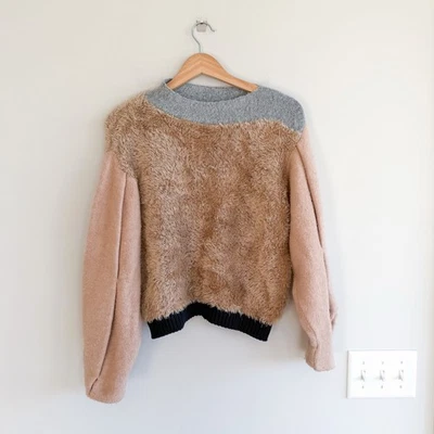 Atelier Edition Sita Murt Mallorca Faux Fur Colorblock Pullover Sweater  - Image 1 of 4