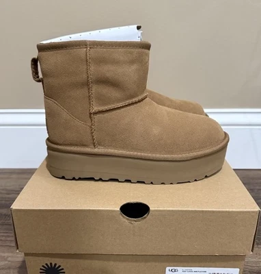 NIB Kids Girls Boys UGG Size 2 Classic Mini Platform Boot CHE Chestnut - Image 1 of 4