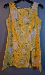 Vintage Dash About Mod Scooter Dress Size 16 1/2 Yellow Floral Sleeveless - Picture 1 of 20